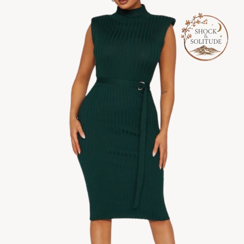NWOT / Fashion Nova Olive Green Jane Mock Neck Midi Dress (size : S ) - Picture 1 of 8
